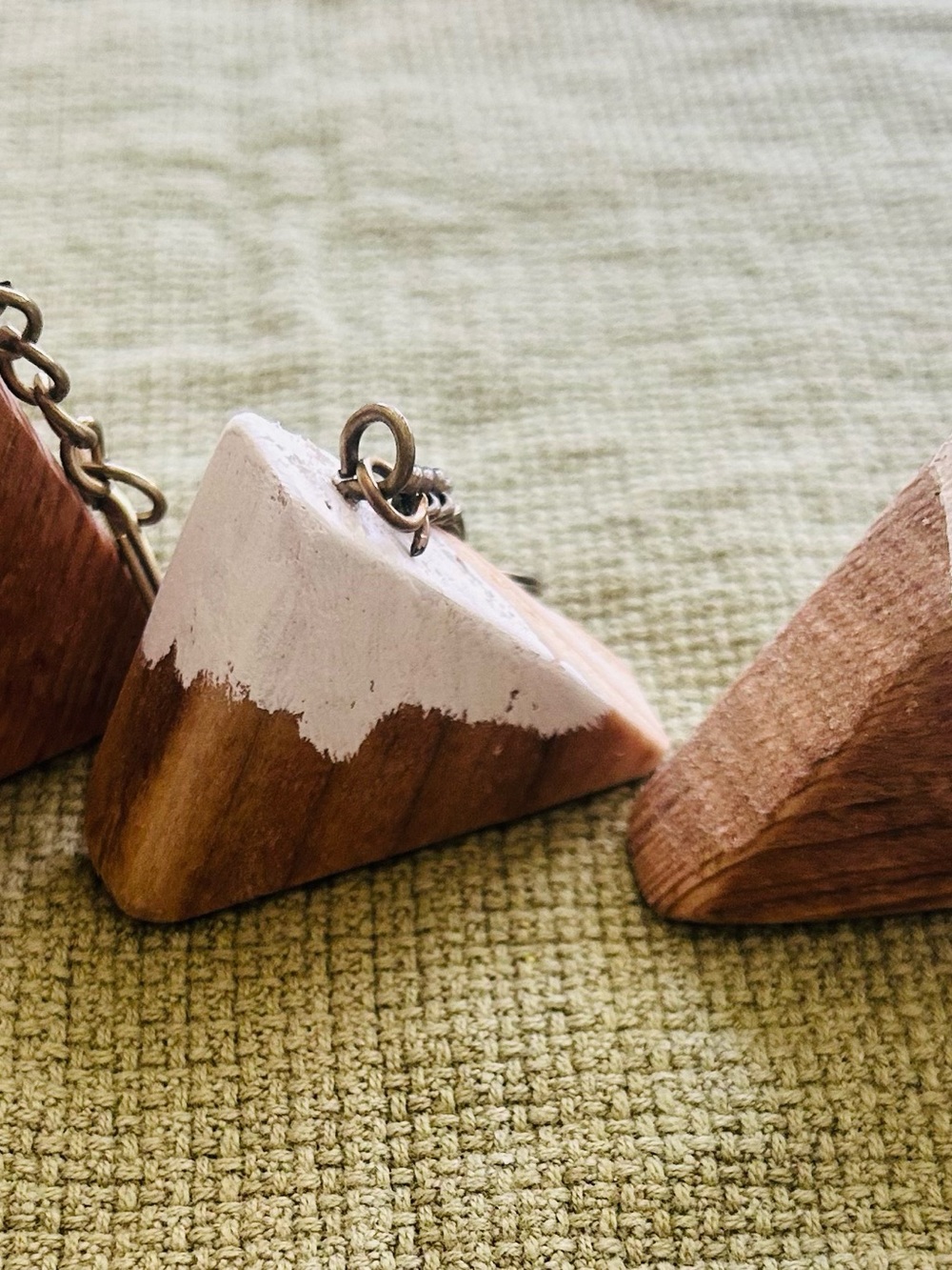 Handmade Wooden Pyramid Pendant with White Accent - Home Accents Decor
